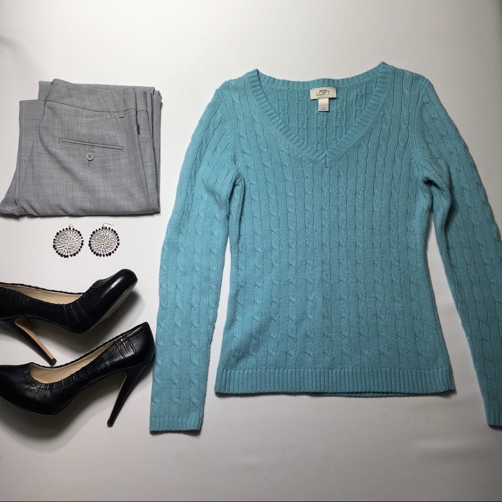 Loft Cable Net Ribbed Sweater with Rabbit Fur, szS
